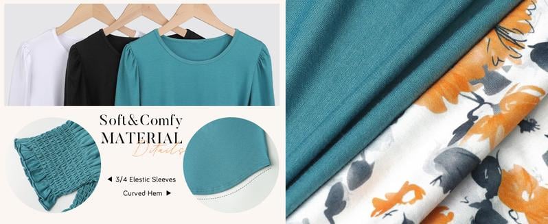 ☀️Summer Hot Sale 50% OFF🌼🎨Women Dressy 3/4 Length Sleeve Casual Tops with Smocked Cuffs