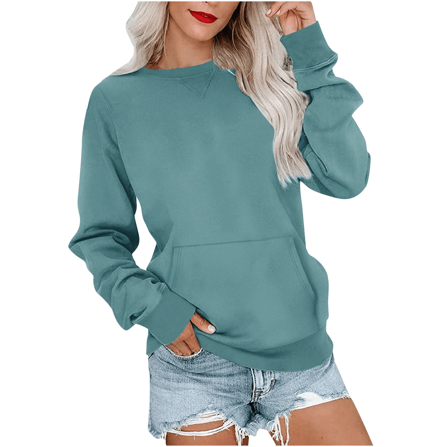 ⏰Hot Sale-Women'S Oversized Long Sleeve Crewneck Sweatshirt with Pocket (buy 2 Shipping)