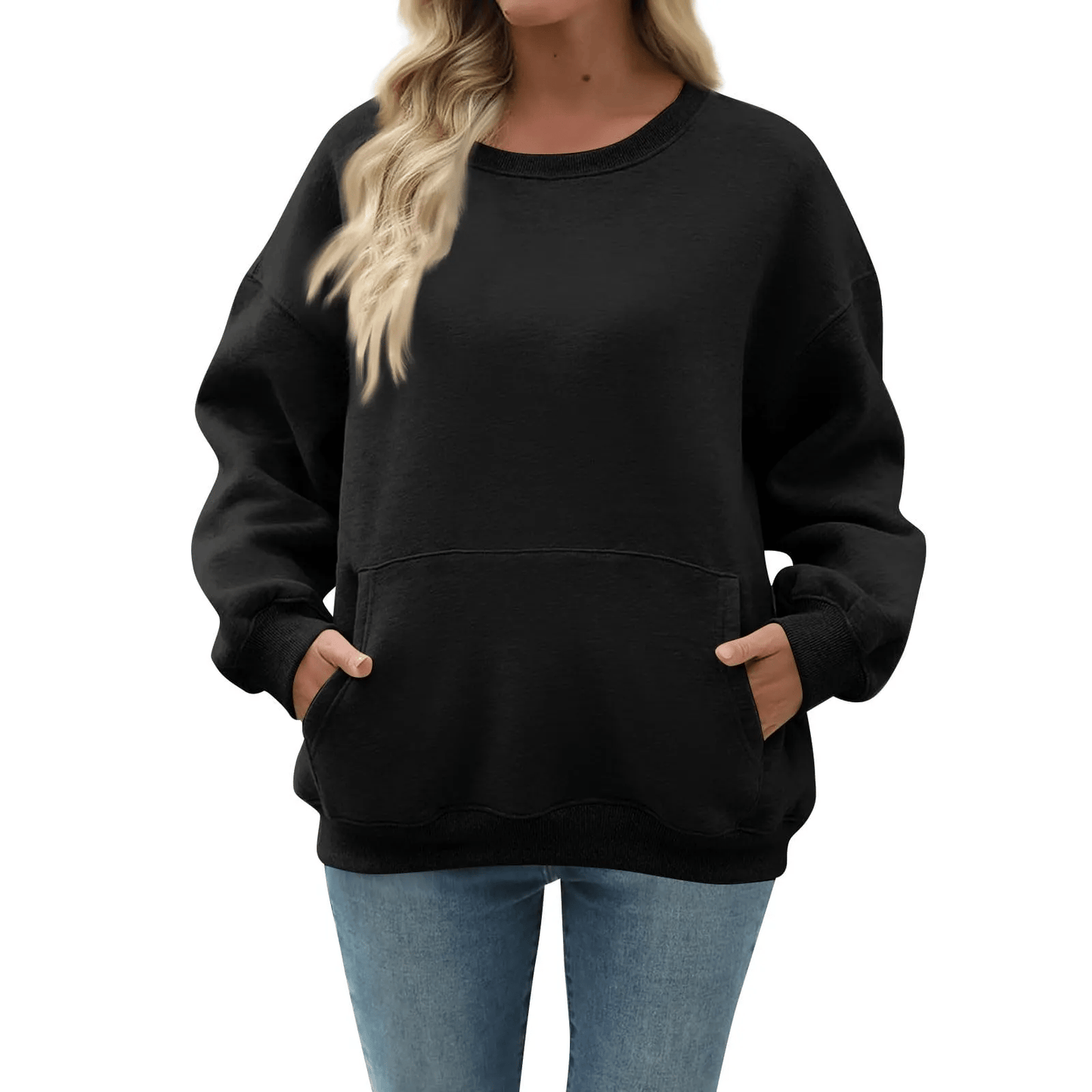 ⏰Hot Sale-Women'S Oversized Long Sleeve Crewneck Sweatshirt with Pocket (buy 2 Shipping)