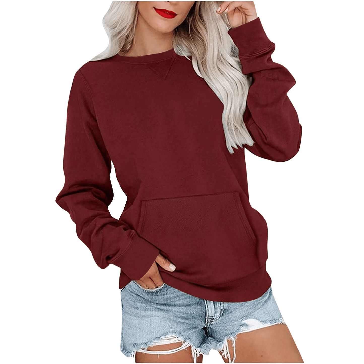 ⏰Hot Sale-Women'S Oversized Long Sleeve Crewneck Sweatshirt with Pocket (buy 2 Shipping)
