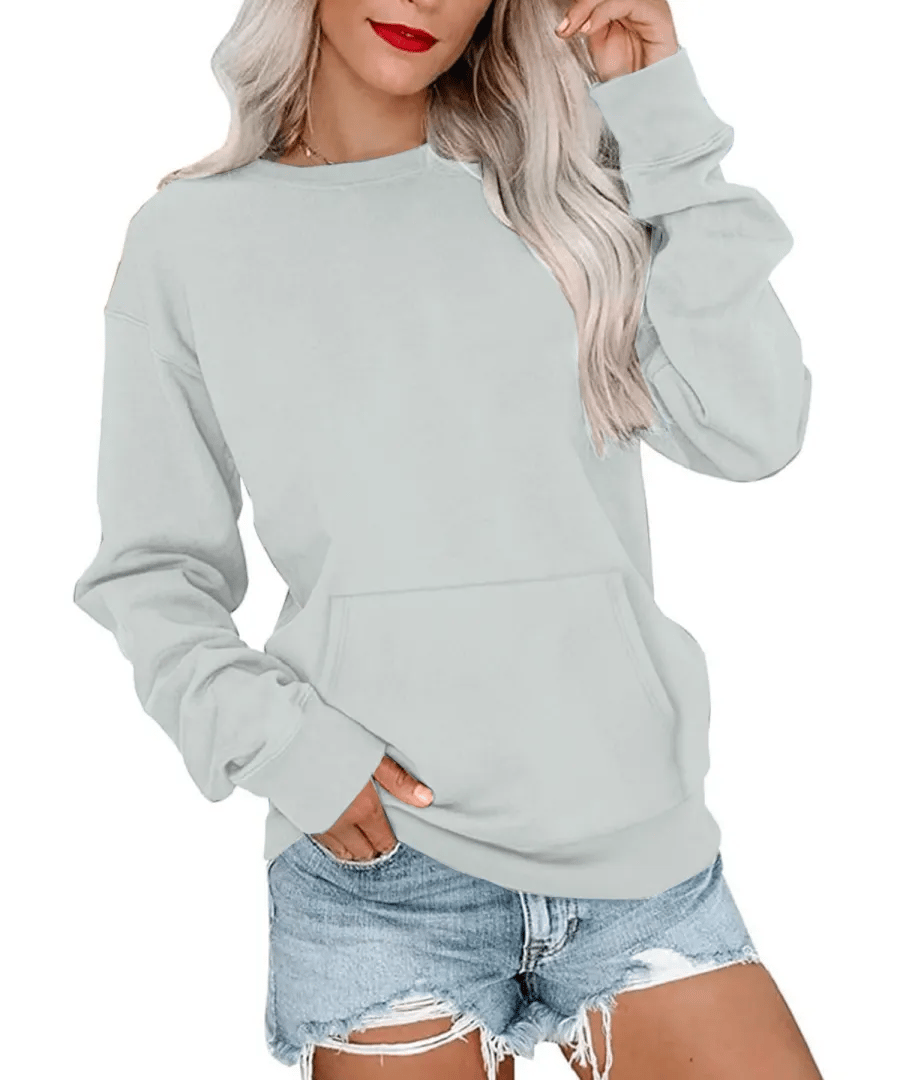 ⏰Hot Sale-Women'S Oversized Long Sleeve Crewneck Sweatshirt with Pocket (buy 2 Shipping)