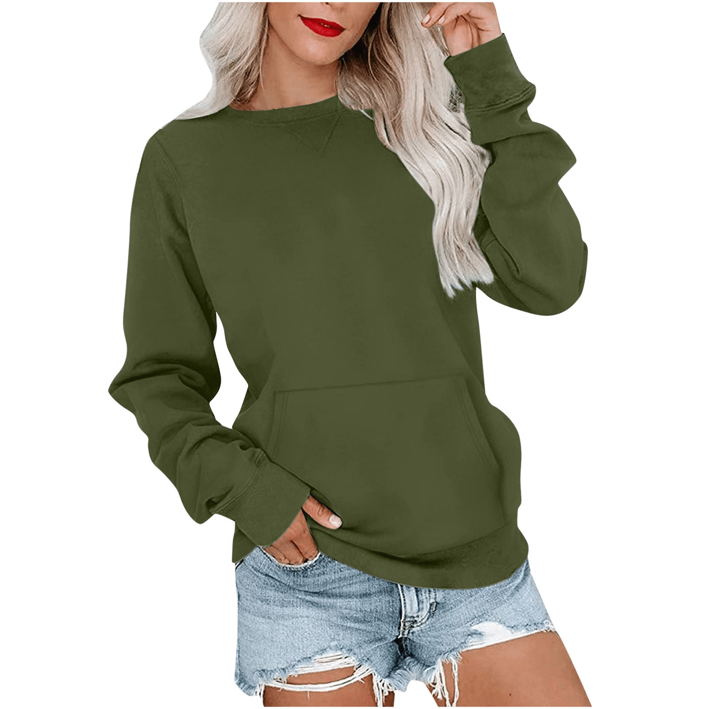 ⏰Hot Sale-Women'S Oversized Long Sleeve Crewneck Sweatshirt with Pocket (buy 2 Shipping)