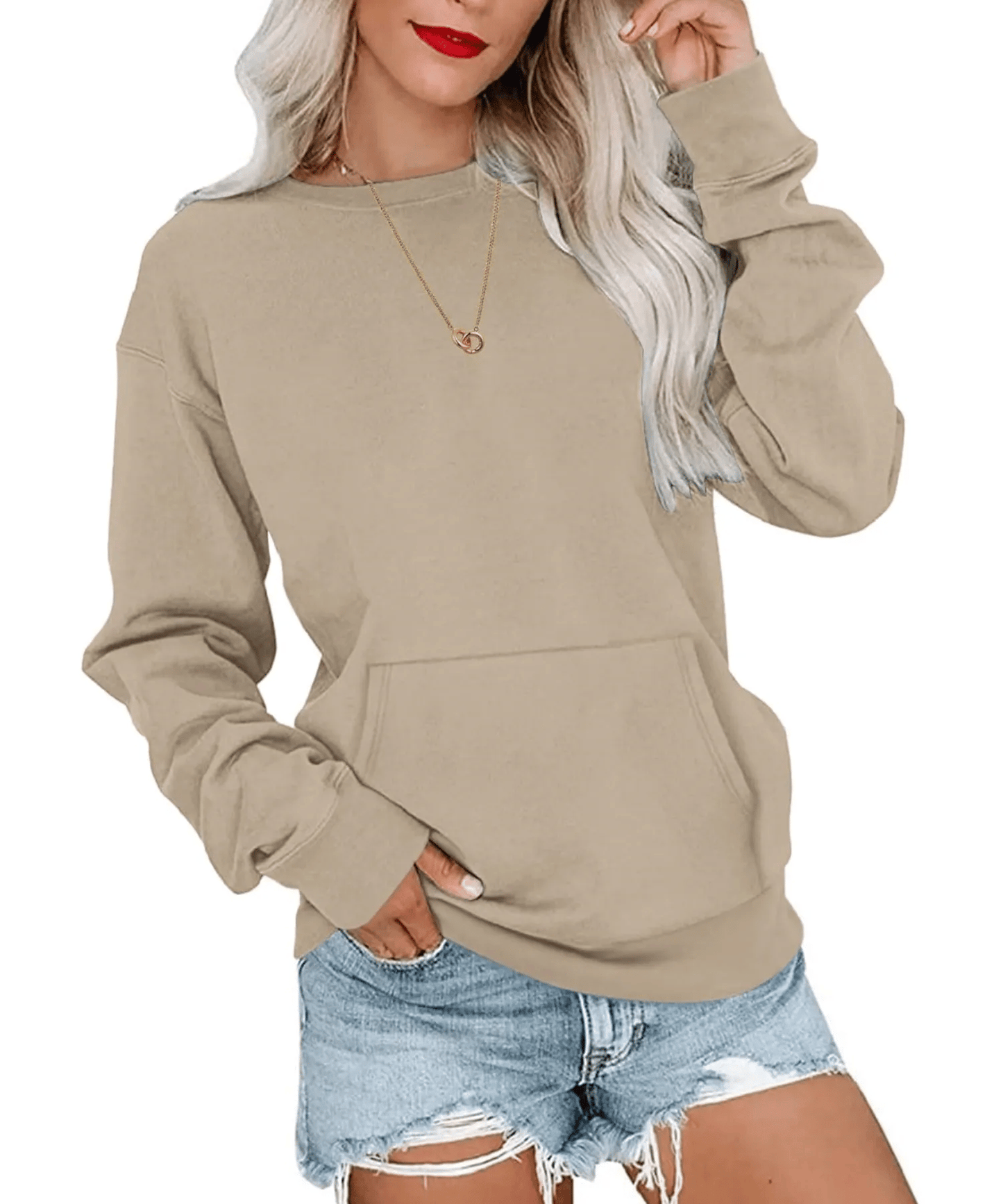 ⏰Hot Sale-Women'S Oversized Long Sleeve Crewneck Sweatshirt with Pocket (buy 2 Shipping)