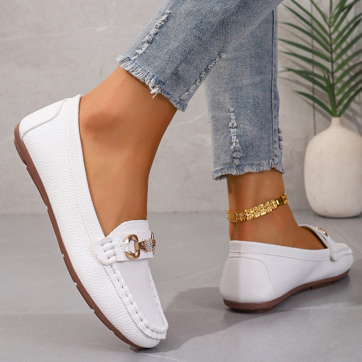 💝Best-1 Sale Leather Loafer 2025💝Women's Slip on Butterfly Strap PU Leather Loafer Diamond Ladies Shoes