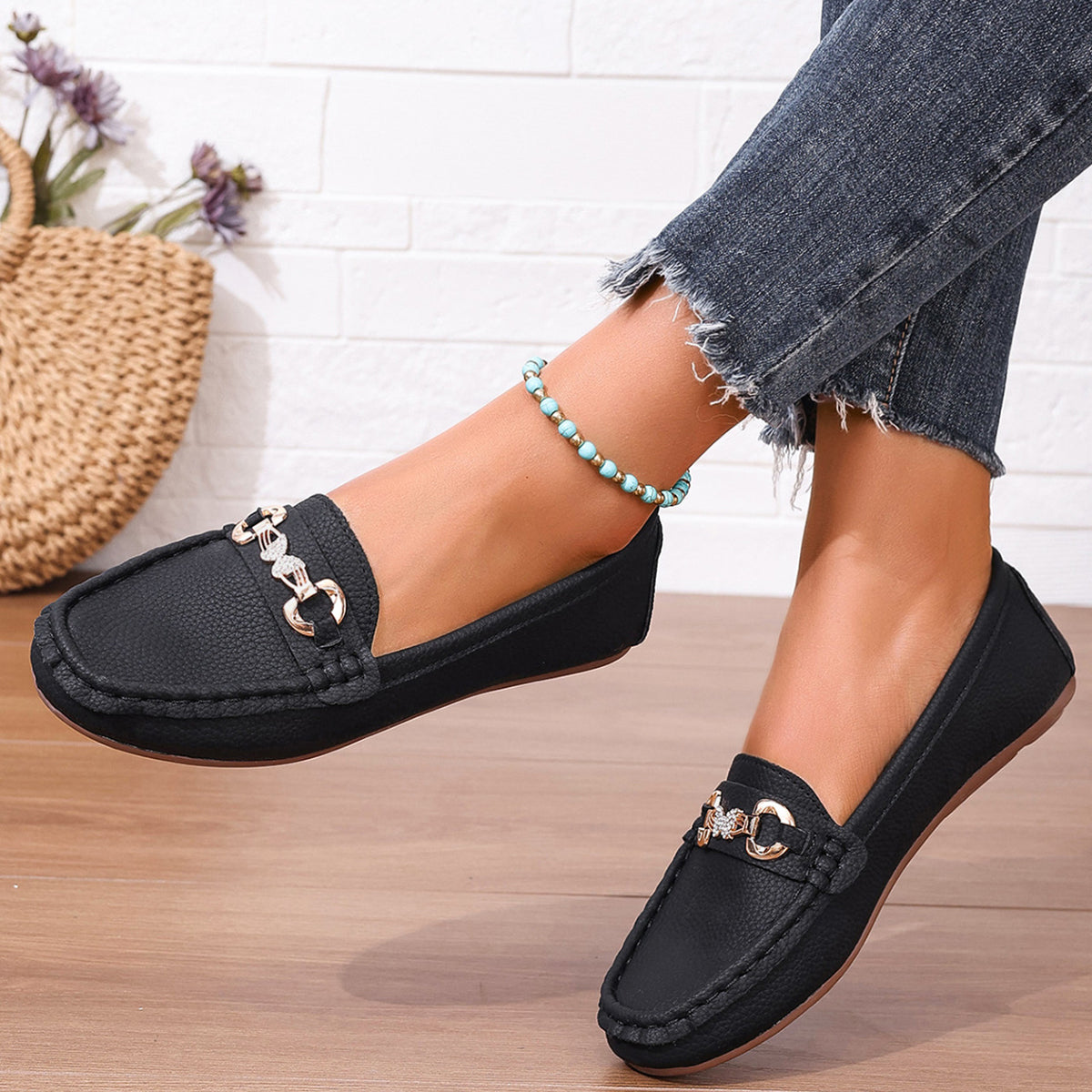 💝Best-1 Sale Leather Loafer 2025💝Women's Slip on Butterfly Strap PU Leather Loafer Diamond Ladies Shoes