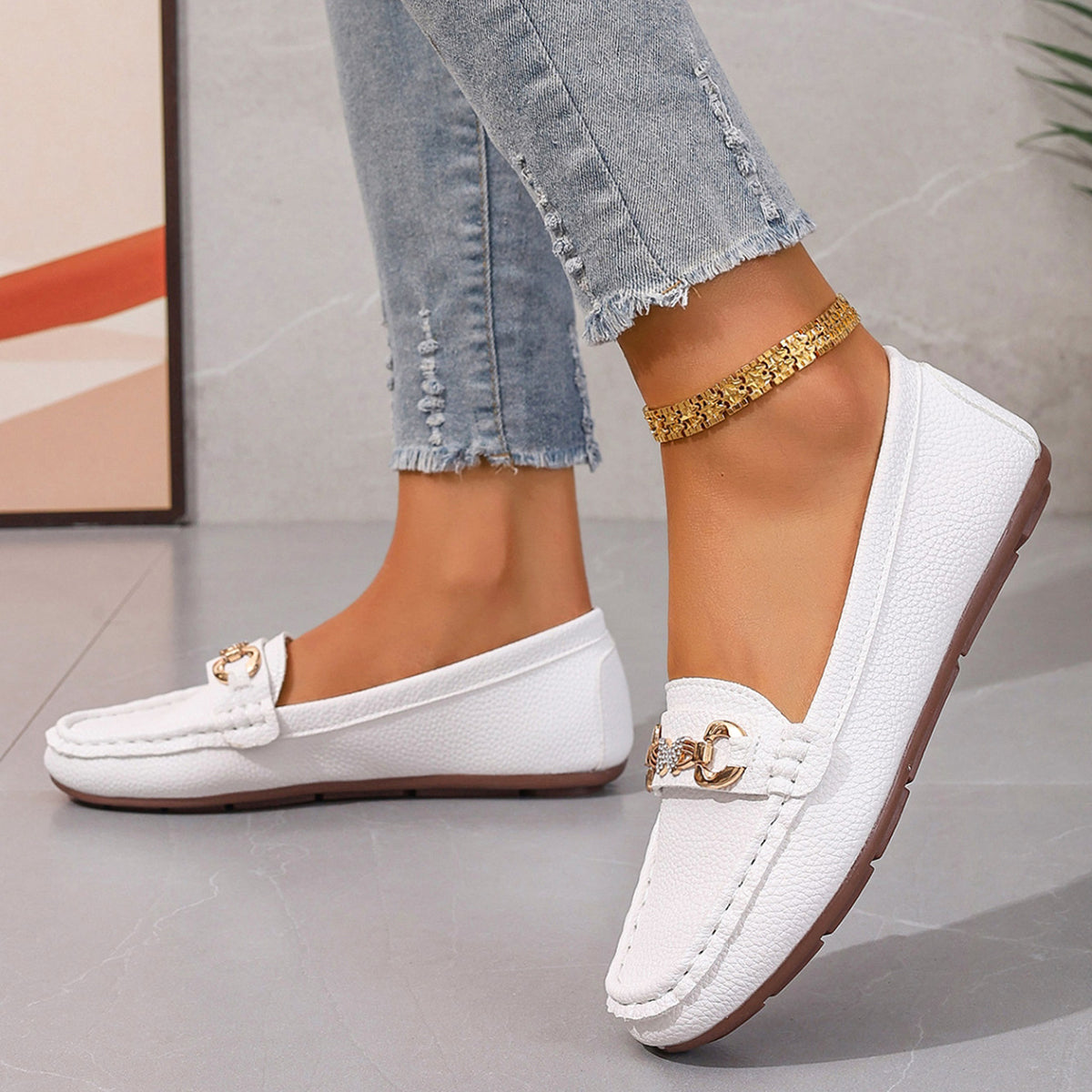 💝Best-1 Sale Leather Loafer 2025💝Women's Slip on Butterfly Strap PU Leather Loafer Diamond Ladies Shoes