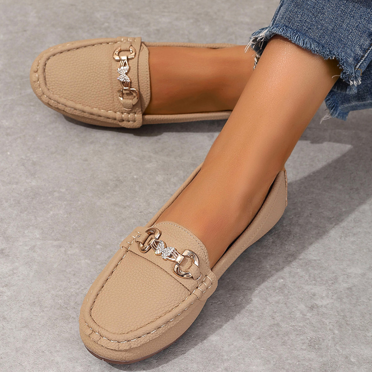 💝Best-1 Sale Leather Loafer 2025💝Women's Slip on Butterfly Strap PU Leather Loafer Diamond Ladies Shoes