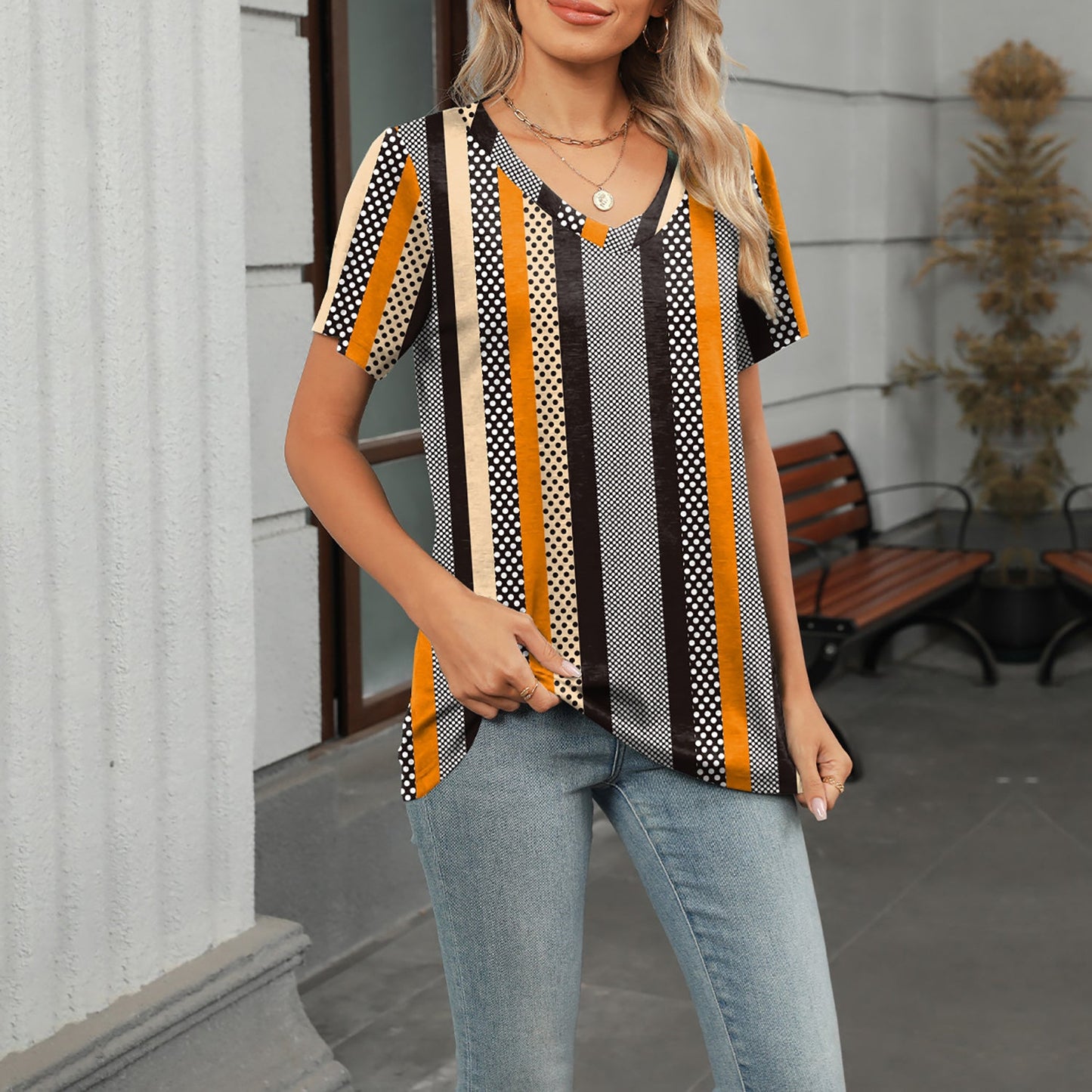 🔥Top1 Best Seller T-shirts 2025🔥Women V-neck 3D Floral Print Loose Casual T-shirts