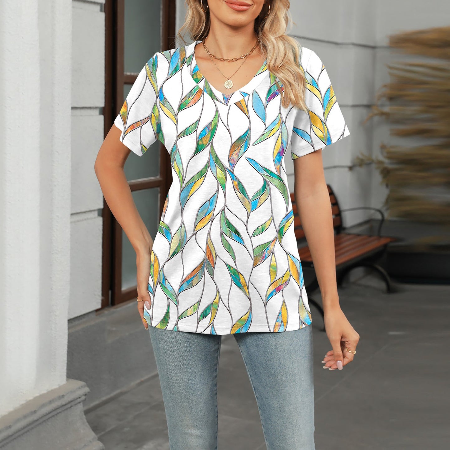 🔥Top1 Best Seller T-shirts 2025🔥Women V-neck 3D Floral Print Loose Casual T-shirts