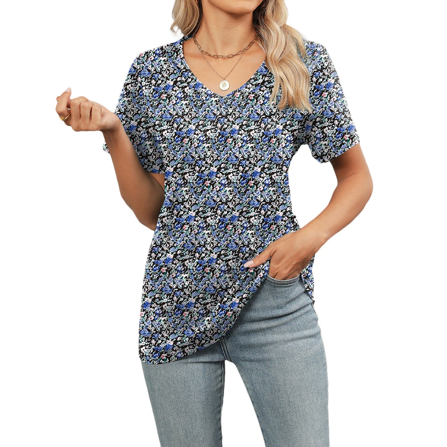 🔥Top1 Best Seller T-shirts 2025🔥Women V-neck 3D Floral Print Loose Casual T-shirts