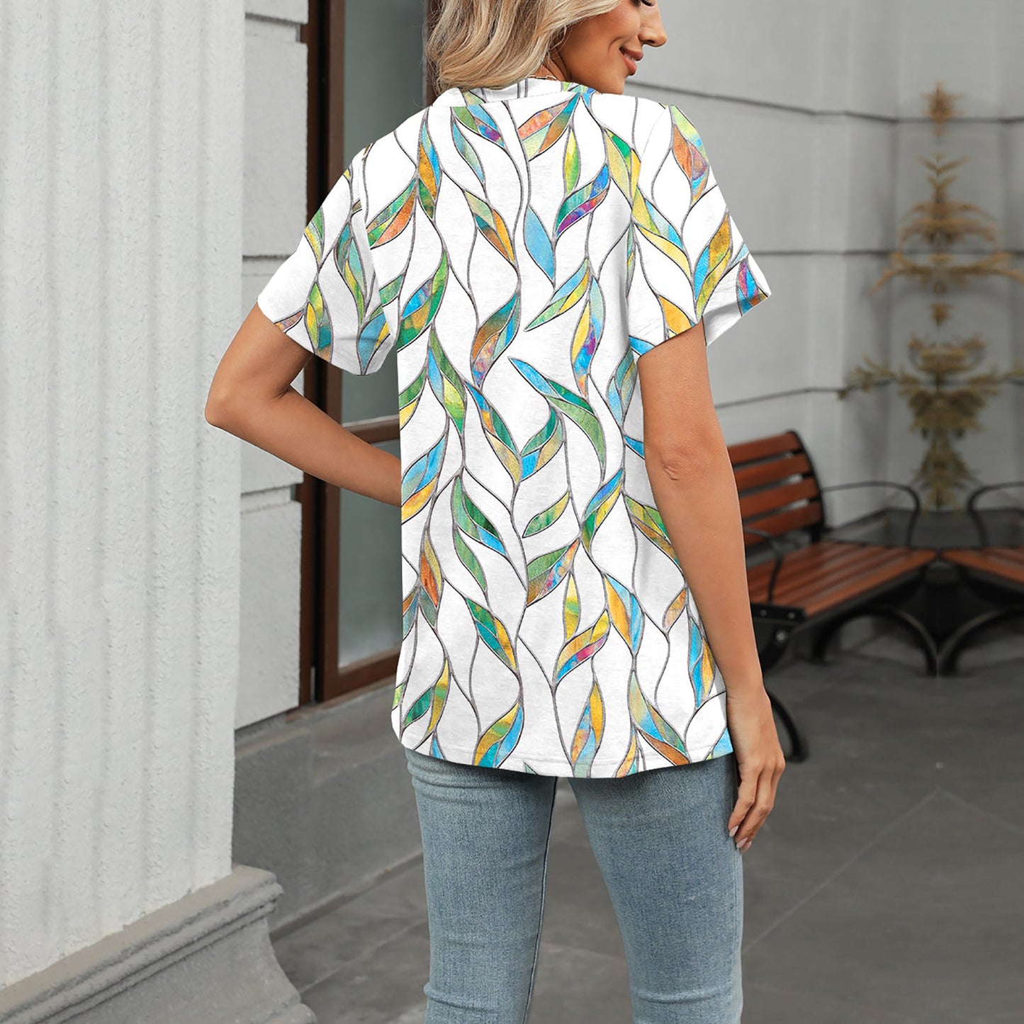 🔥Top1 Best Seller T-shirts 2025🔥Women V-neck 3D Floral Print Loose Casual T-shirts