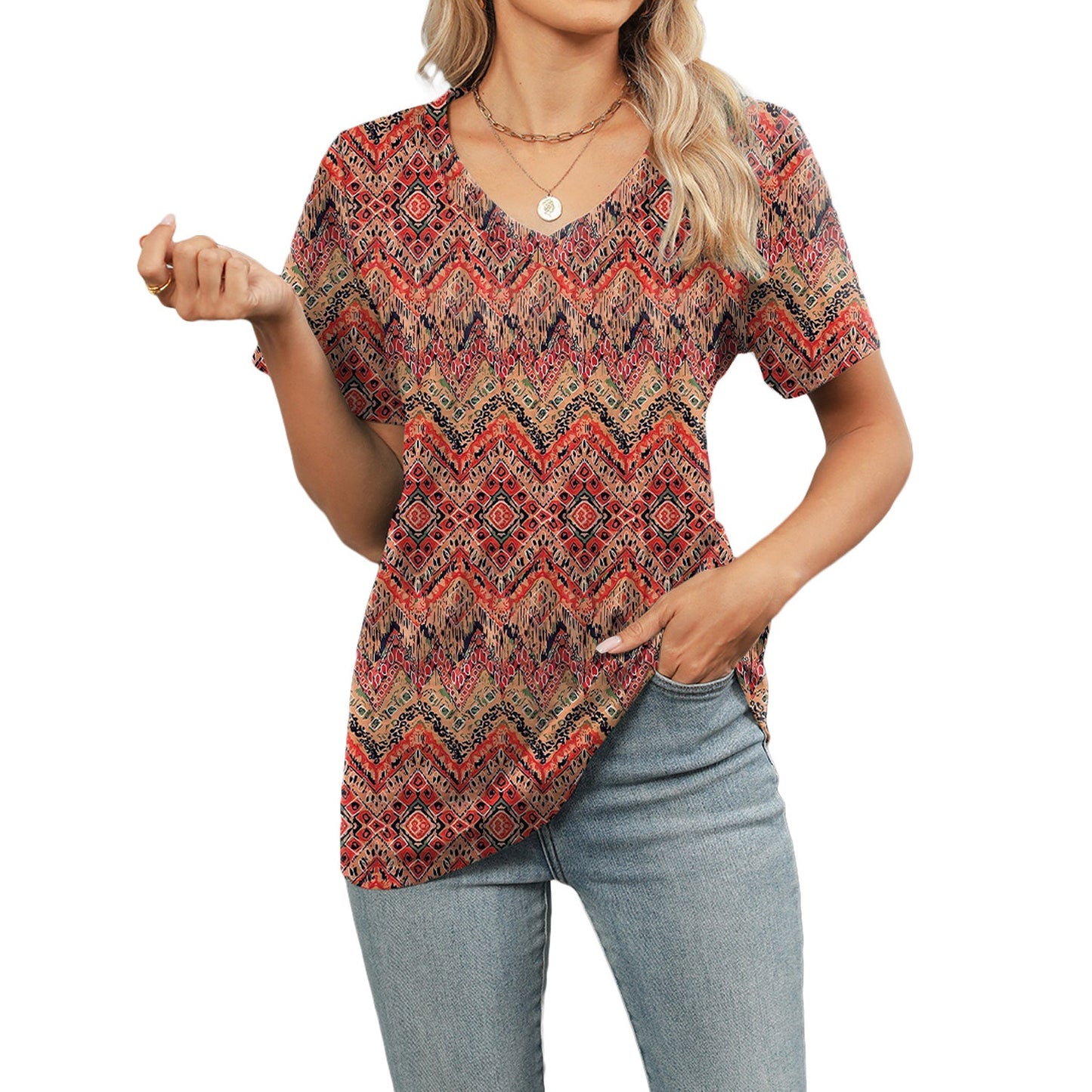 🔥Top1 Best Seller T-shirts 2025🔥Women V-neck 3D Floral Print Loose Casual T-shirts