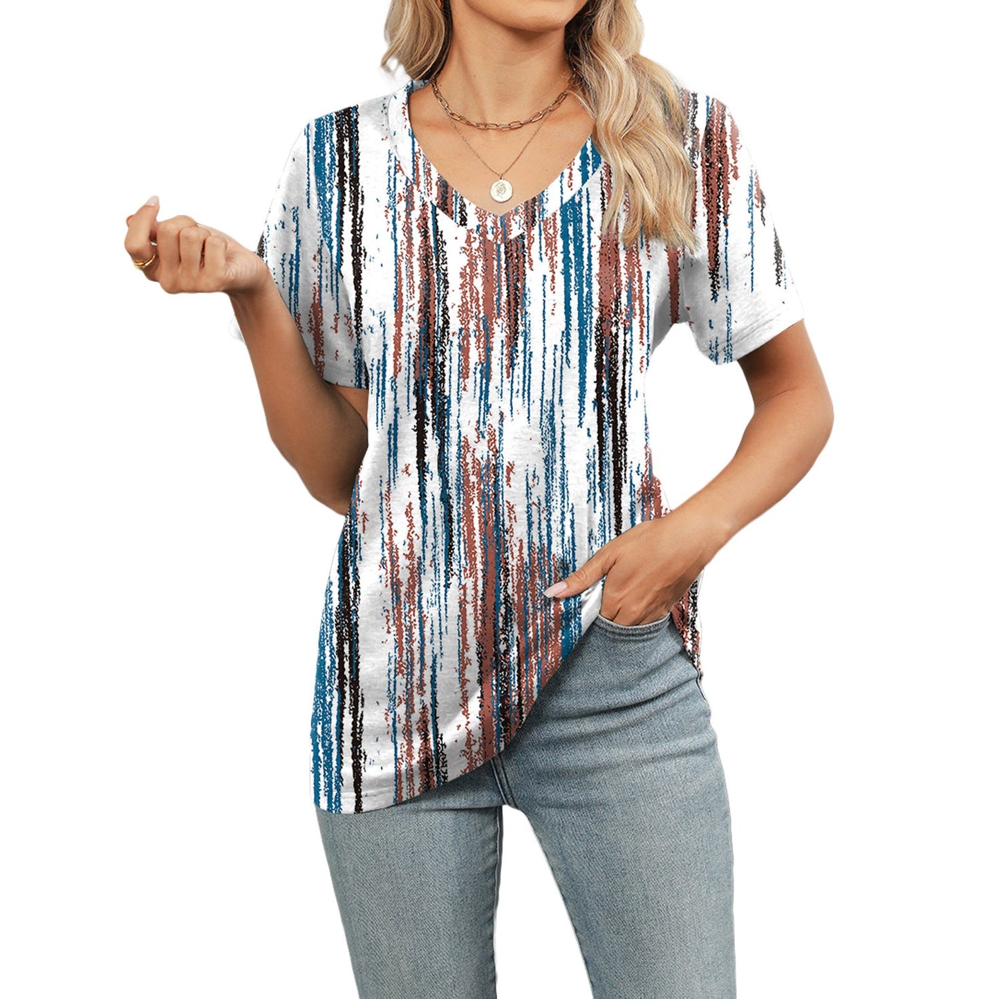 🔥Top1 Best Seller T-shirts 2025🔥Women V-neck 3D Floral Print Loose Casual T-shirts