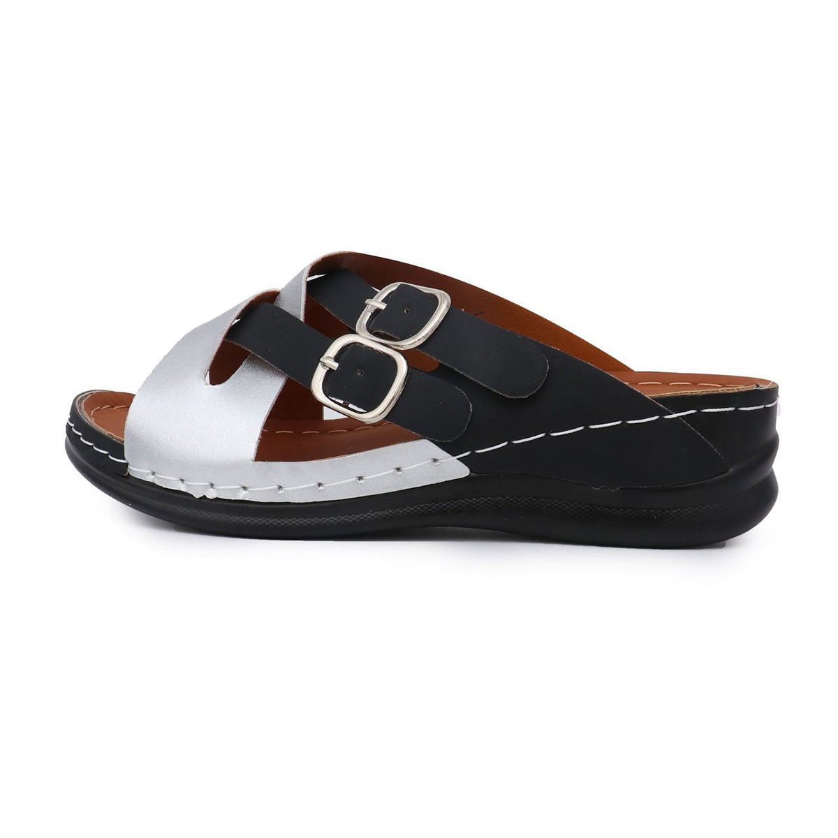 ✨Women Buckle Cross Belt Colorblock Wedge Sandals