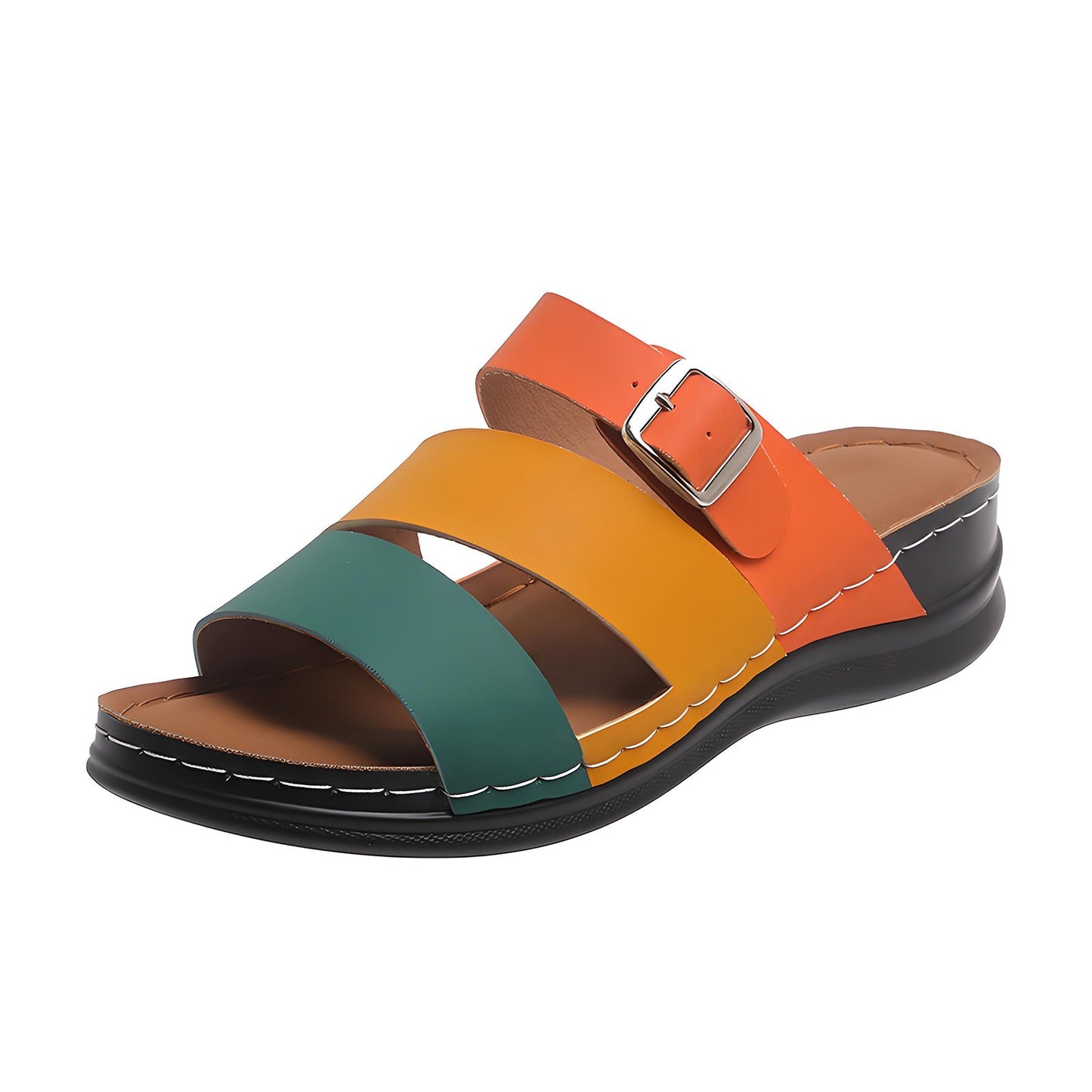 🧚Women's Open Toe Colorblock Wedge Slide Sandals