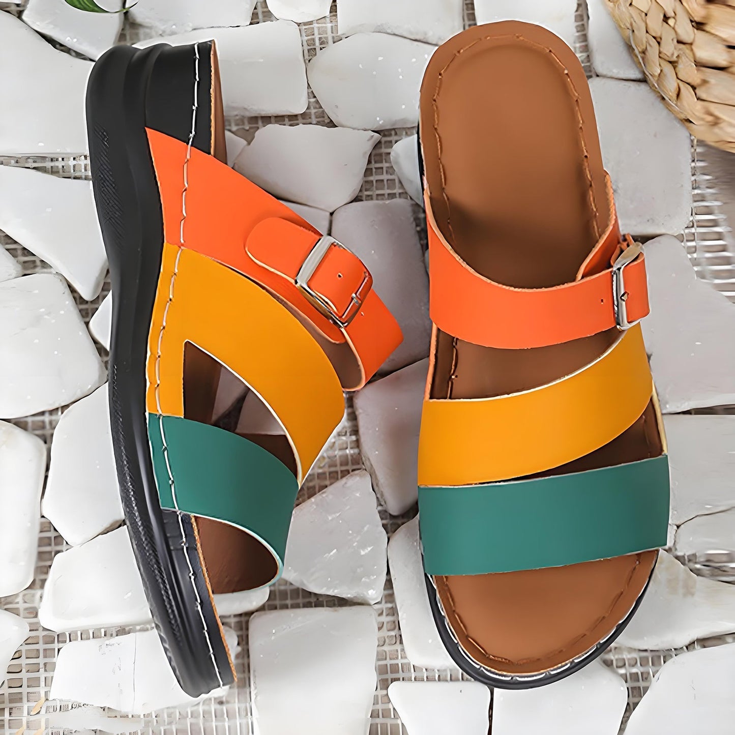 🧚Women's Open Toe Colorblock Wedge Slide Sandals