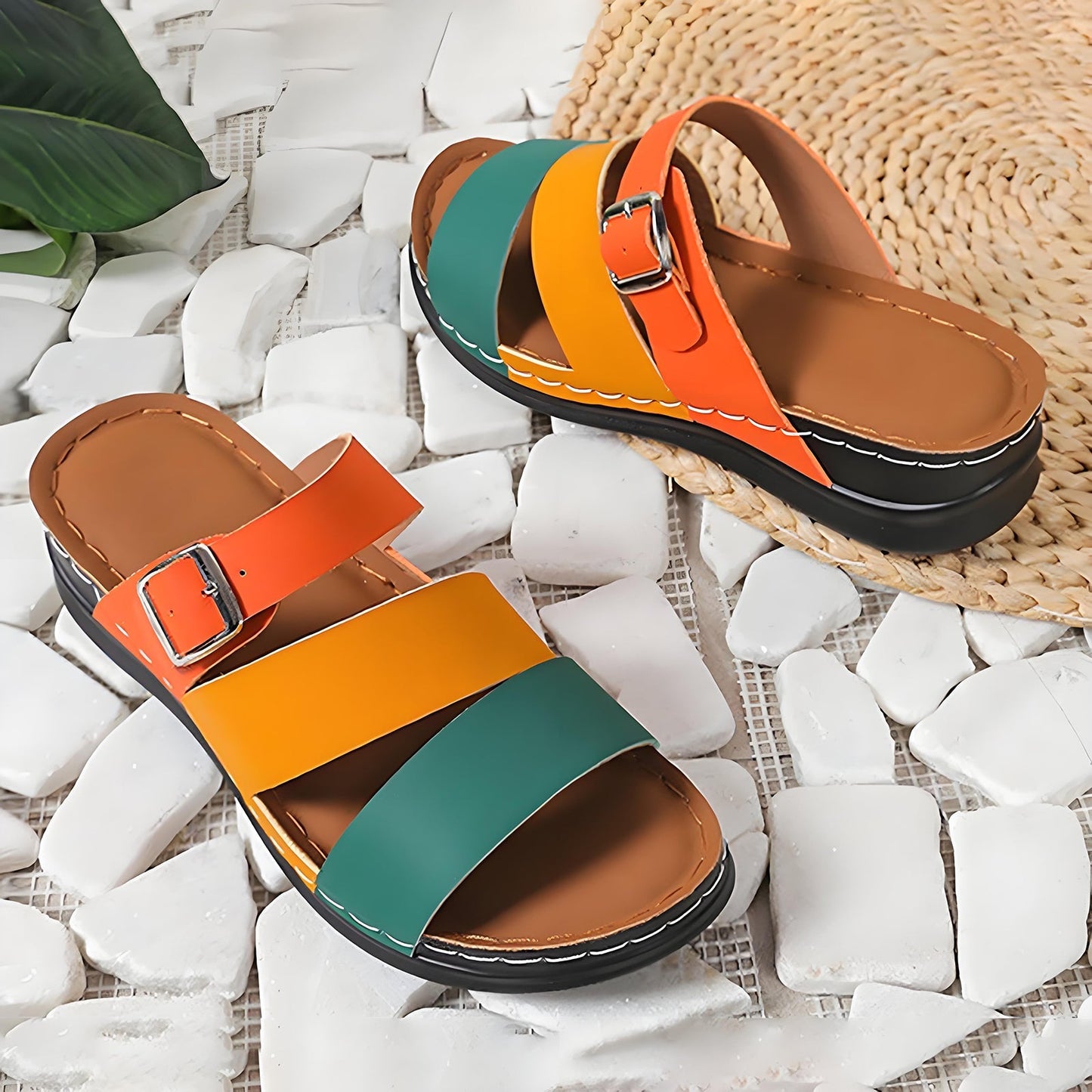 🧚Women's Open Toe Colorblock Wedge Slide Sandals
