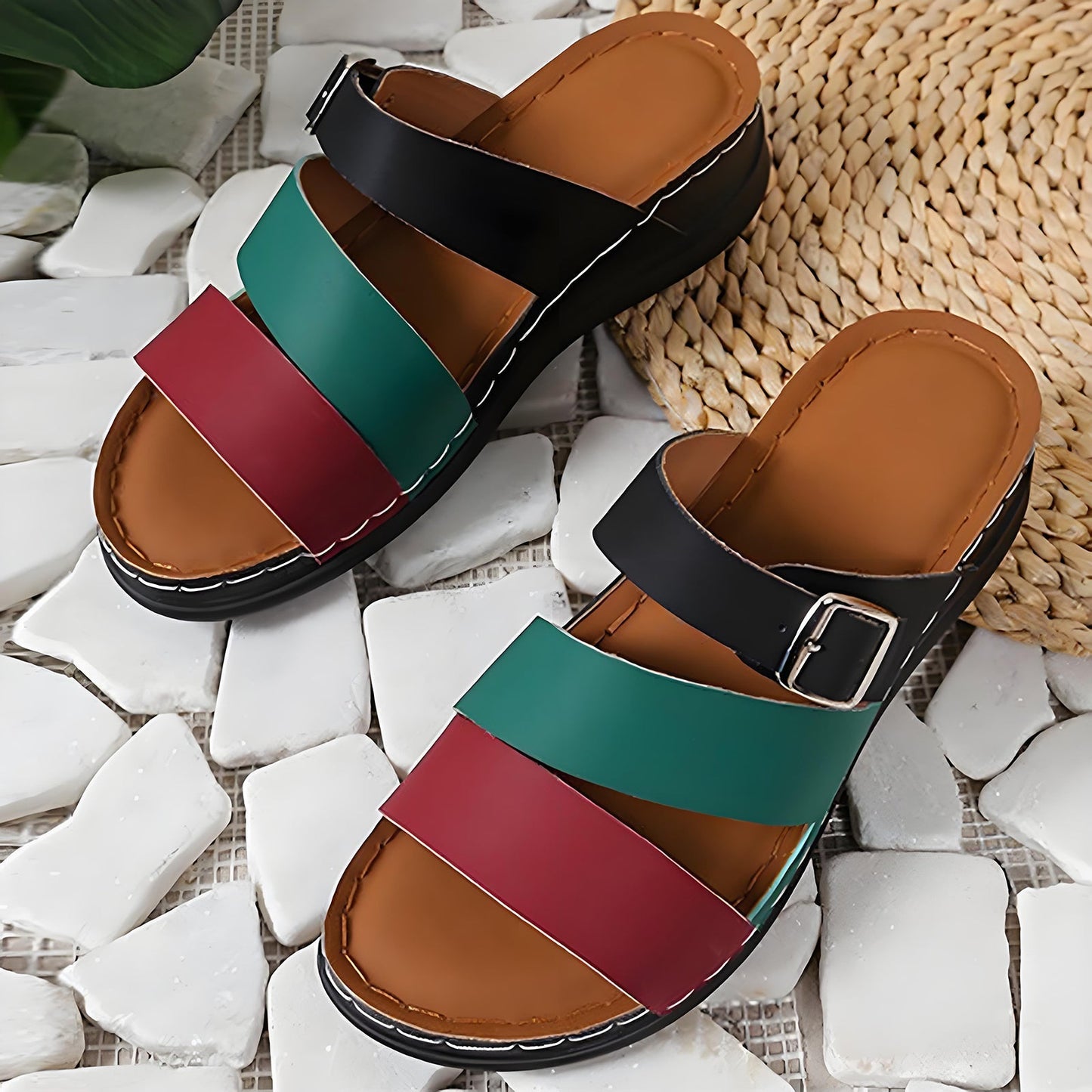 🧚Women's Open Toe Colorblock Wedge Slide Sandals