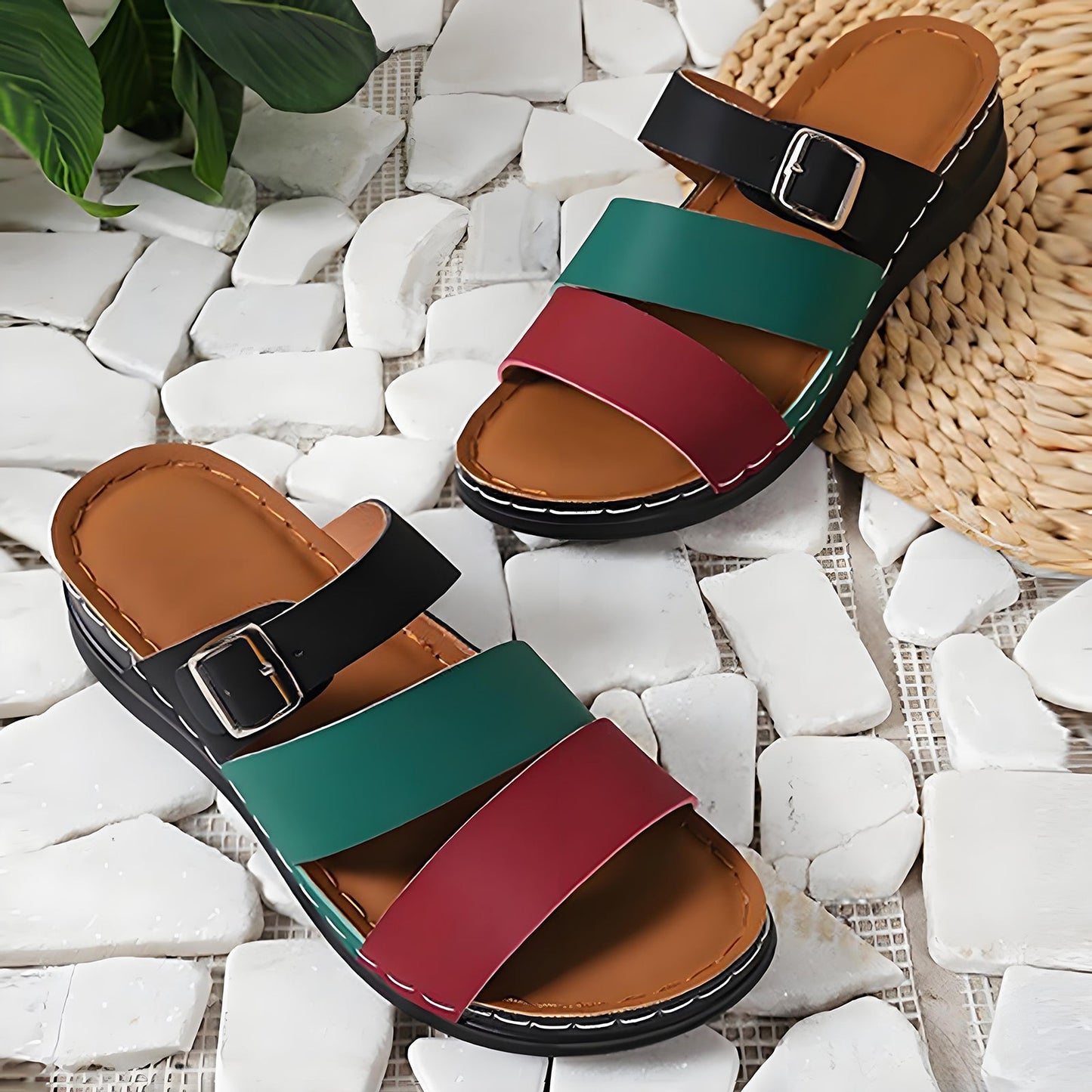 🧚Women's Open Toe Colorblock Wedge Slide Sandals