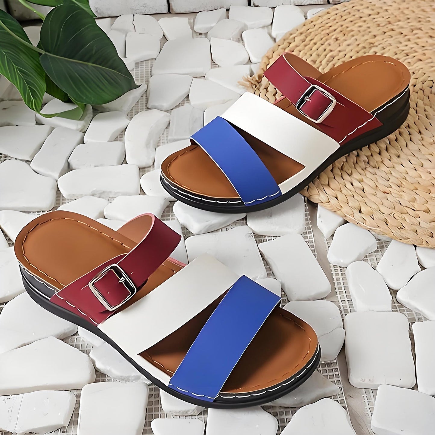 🧚Women's Open Toe Colorblock Wedge Slide Sandals
