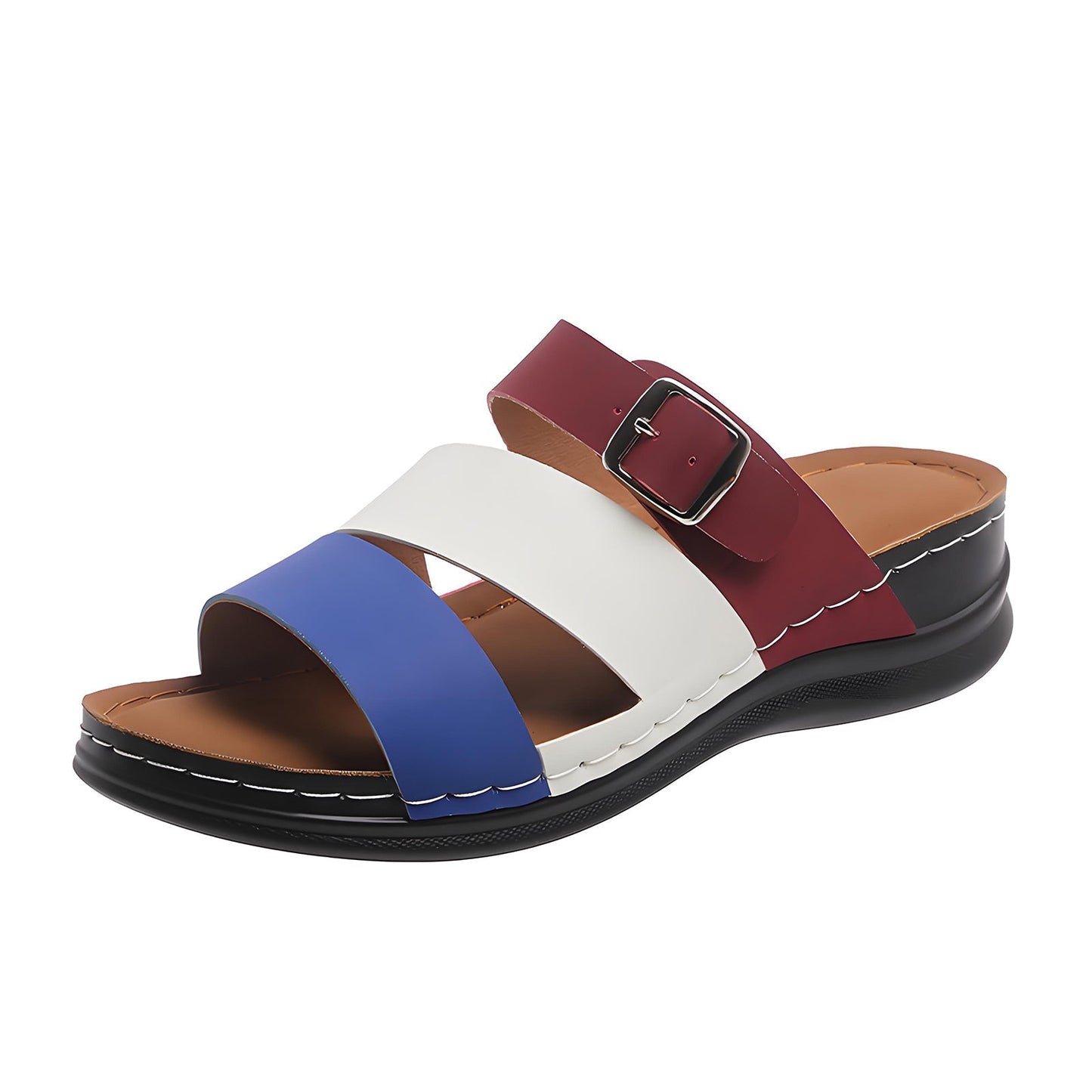 🧚Women's Open Toe Colorblock Wedge Slide Sandals