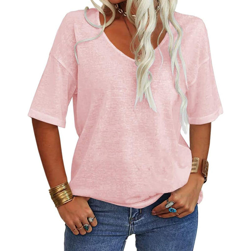✨Top-1 Basic T-shirts✨Women's Solid Color V-Neck T-shirts