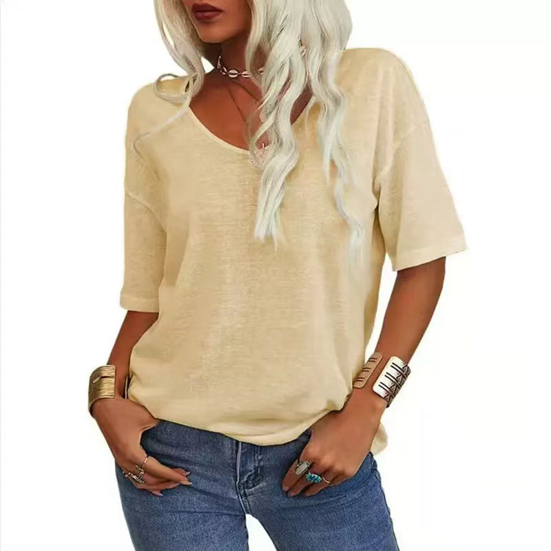 ✨Top-1 Basic T-shirts✨Women's Solid Color V-Neck T-shirts