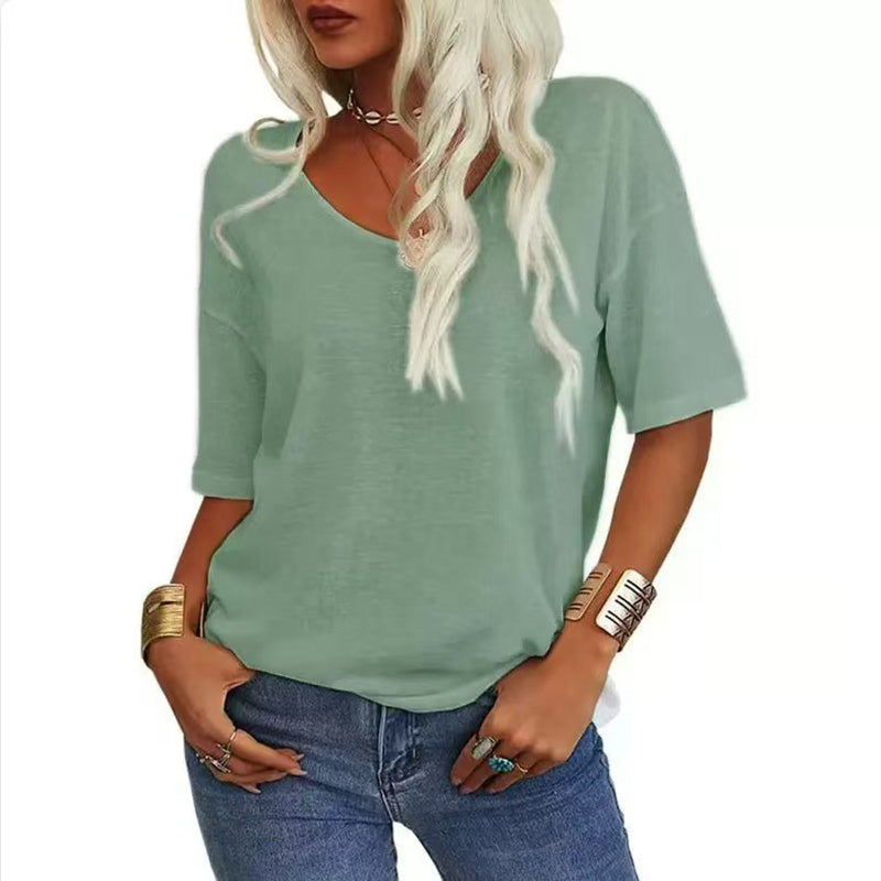 ✨Top-1 Basic T-shirts✨Women's Solid Color V-Neck T-shirts