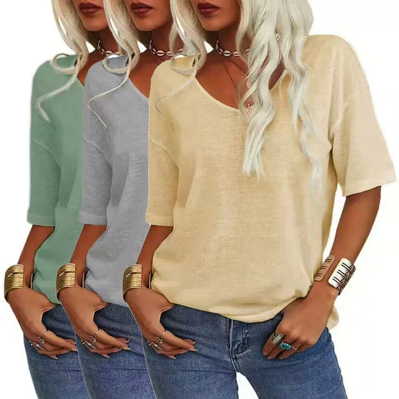 ✨Top-1 Basic T-shirts✨Women's Solid Color V-Neck T-shirts