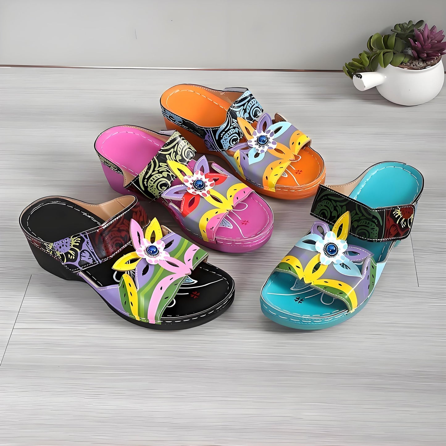 🧚Women's Open Toe Colorblock Wedge Slide Sandals