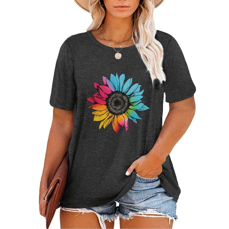 ✨Women V Neck Daisy Print Tees Casual T-shirts