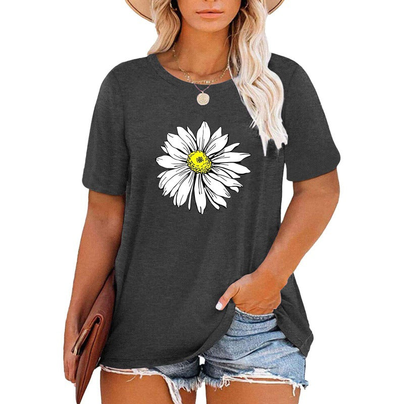 ✨Women V Neck Daisy Print Tees Casual T-shirts