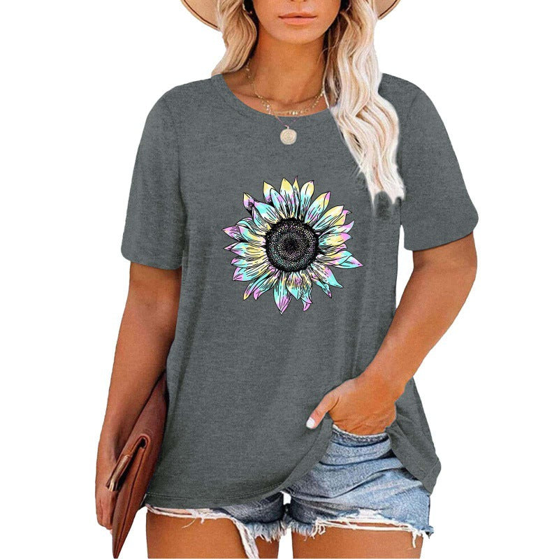 ✨Women V Neck Daisy Print Tees Casual T-shirts
