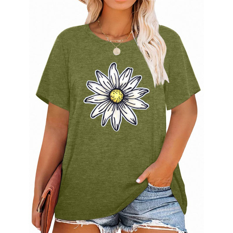 ✨Women V Neck Daisy Print Tees Casual T-shirts