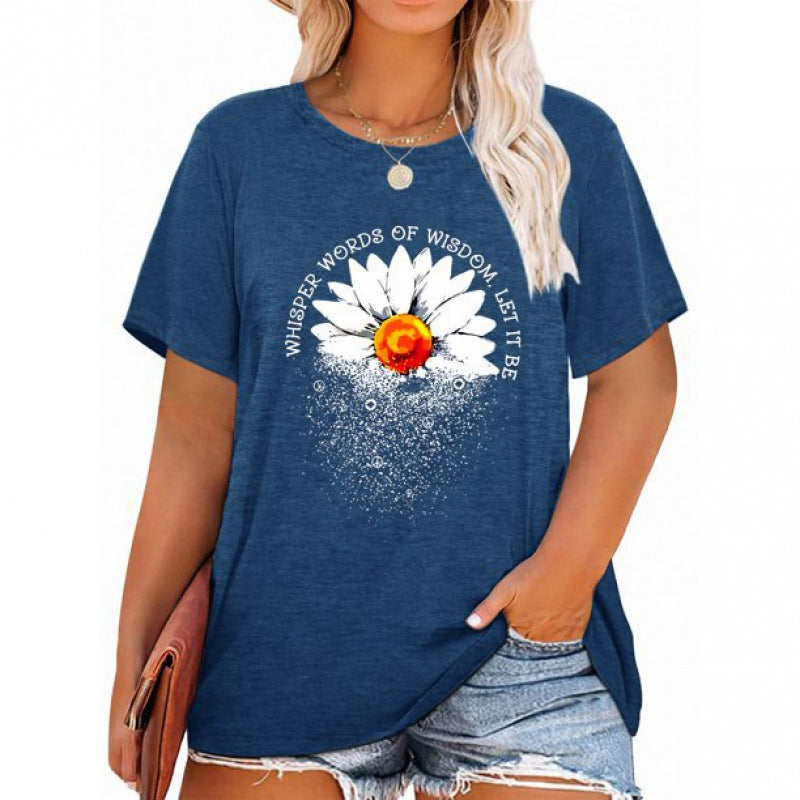 ✨Women V Neck Daisy Print Tees Casual T-shirts