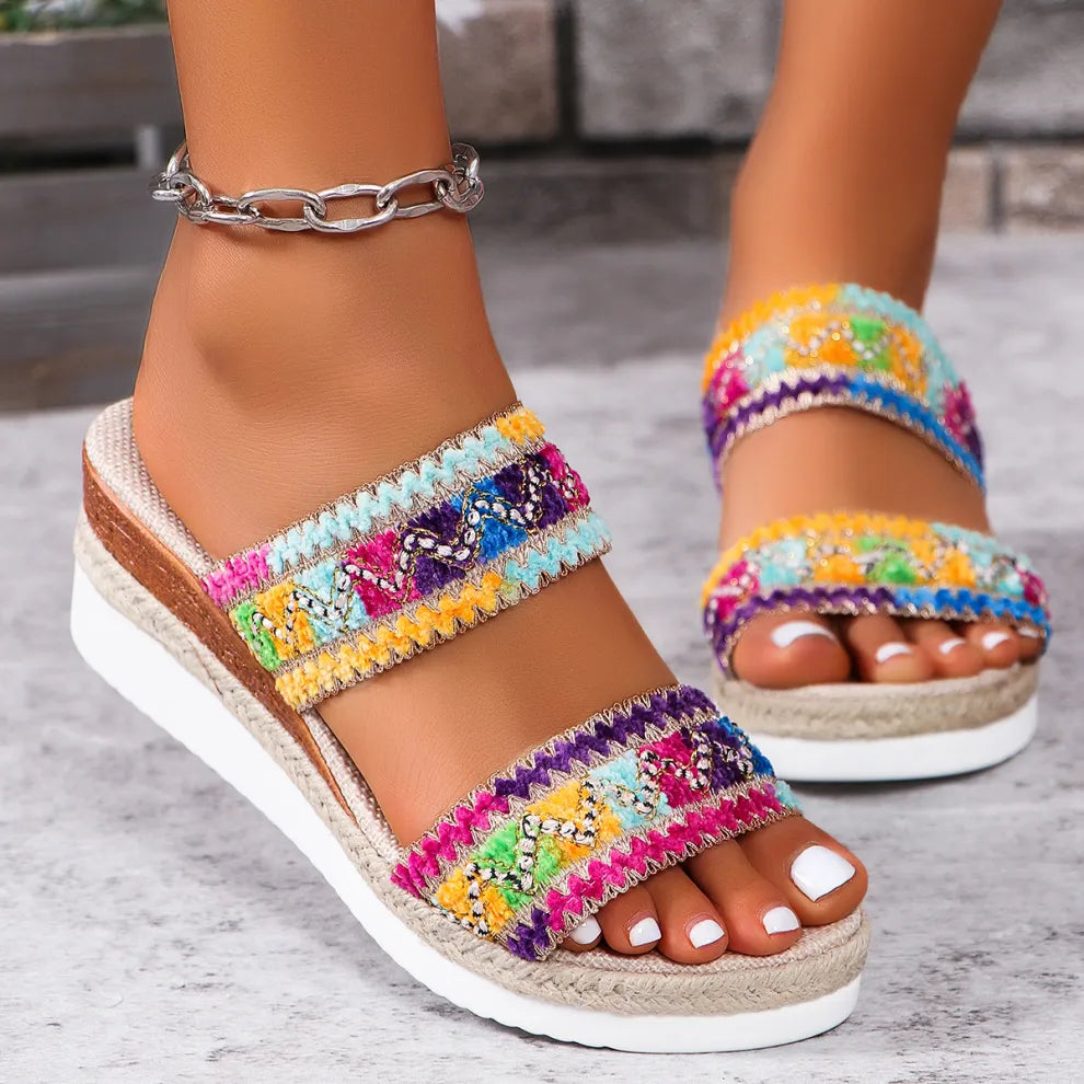 💖Women’s Summer Rainbow Slippers Thick-soled Wedge Sandals