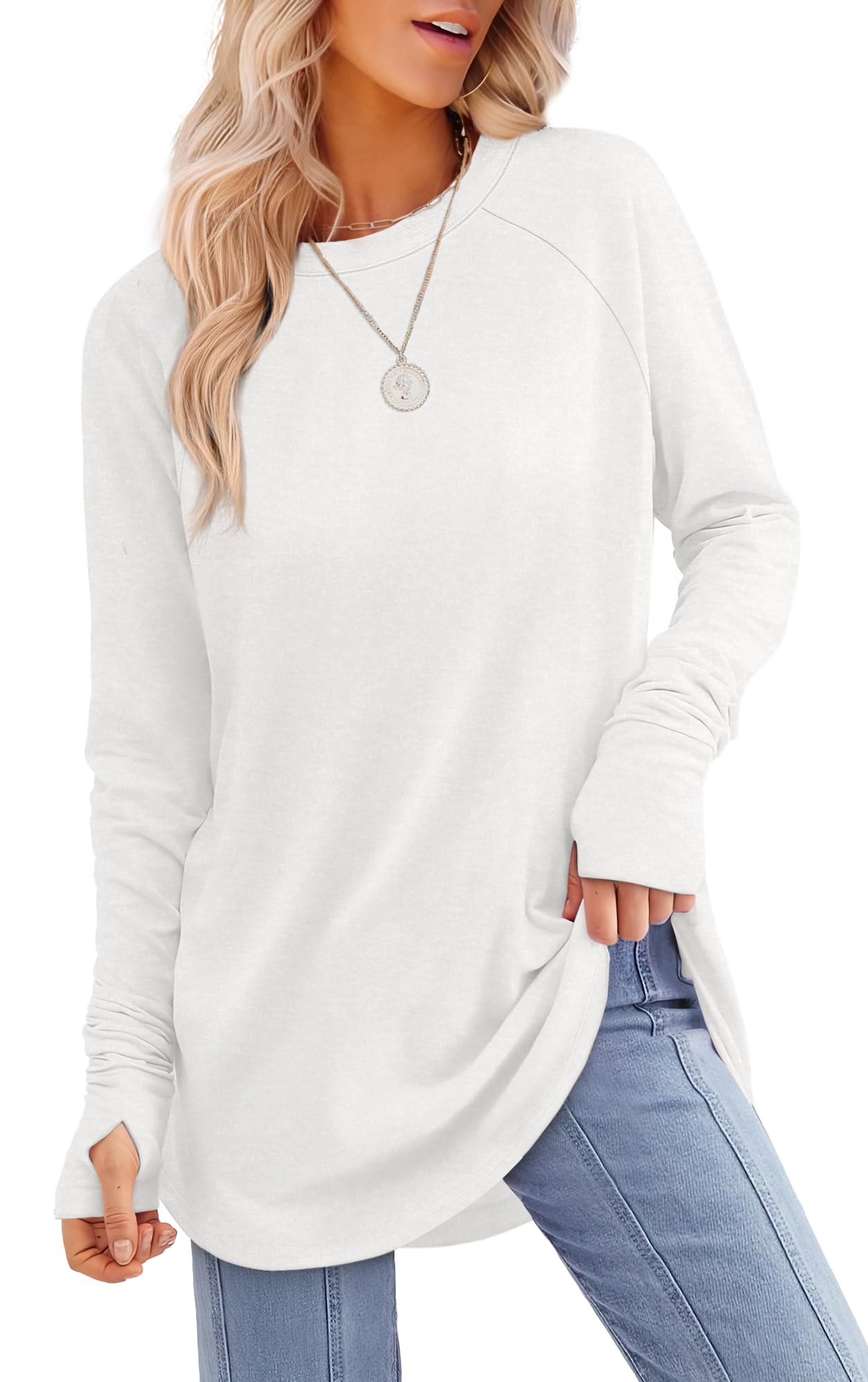 🔥Last Day 69% OFF🔥Womens Long Sleeve Thumb Hole Shirts Tunic Tops to Wear with Leggings