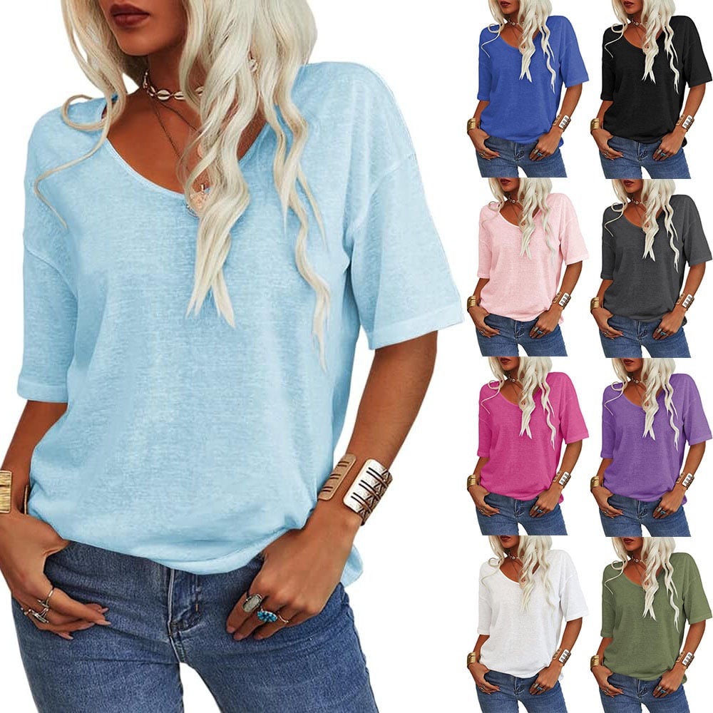 ✨Top-1 Basic T-shirts✨Women's Solid Color V-Neck T-shirts