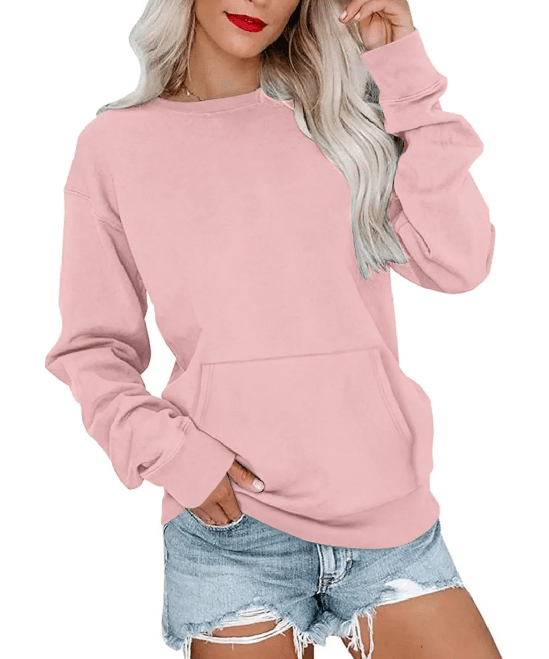 ⏰Hot Sale-Women'S Oversized Long Sleeve Crewneck Sweatshirt with Pocket (buy 2 Shipping)