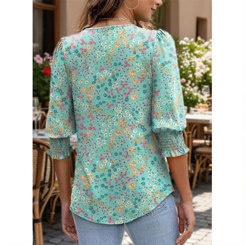 ☀️Summer Hot Sale 50% OFF🌼🎨Women Dressy 3/4 Length Sleeve Casual Tops with Smocked Cuffs