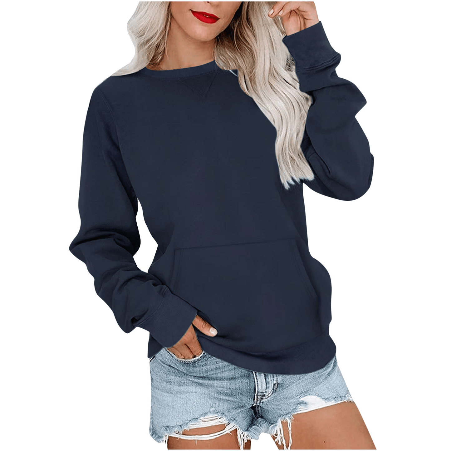 ⏰Hot Sale-Women'S Oversized Long Sleeve Crewneck Sweatshirt with Pocket (buy 2 Shipping)