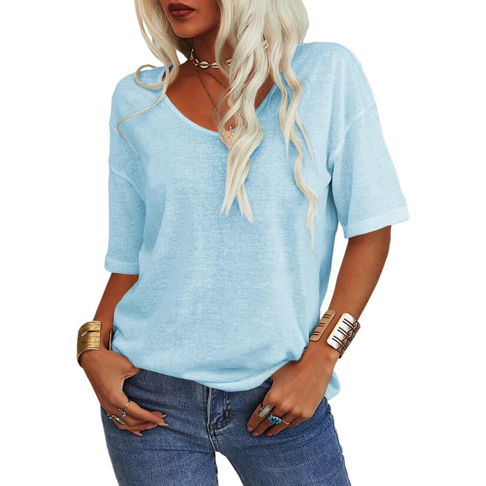 ✨Top-1 Basic T-shirts✨Women's Solid Color V-Neck T-shirts