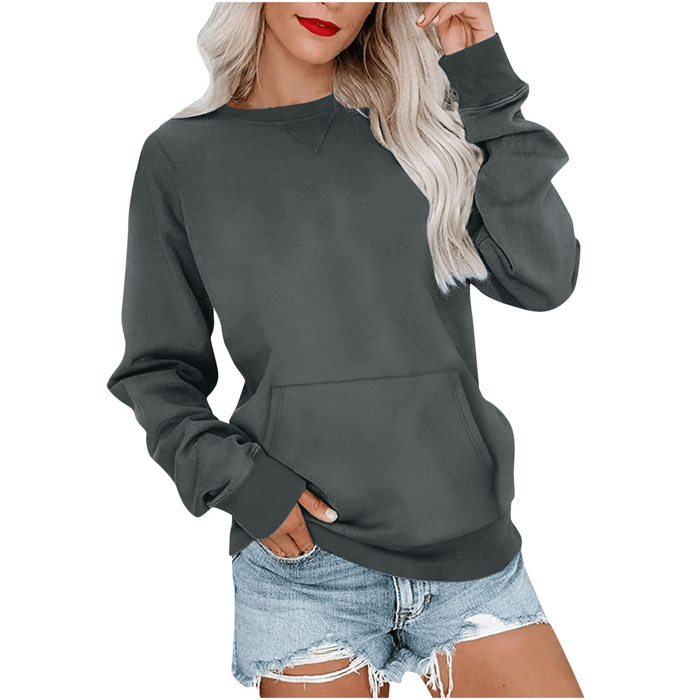 ⏰Hot Sale-Women'S Oversized Long Sleeve Crewneck Sweatshirt with Pocket (buy 2 Shipping)