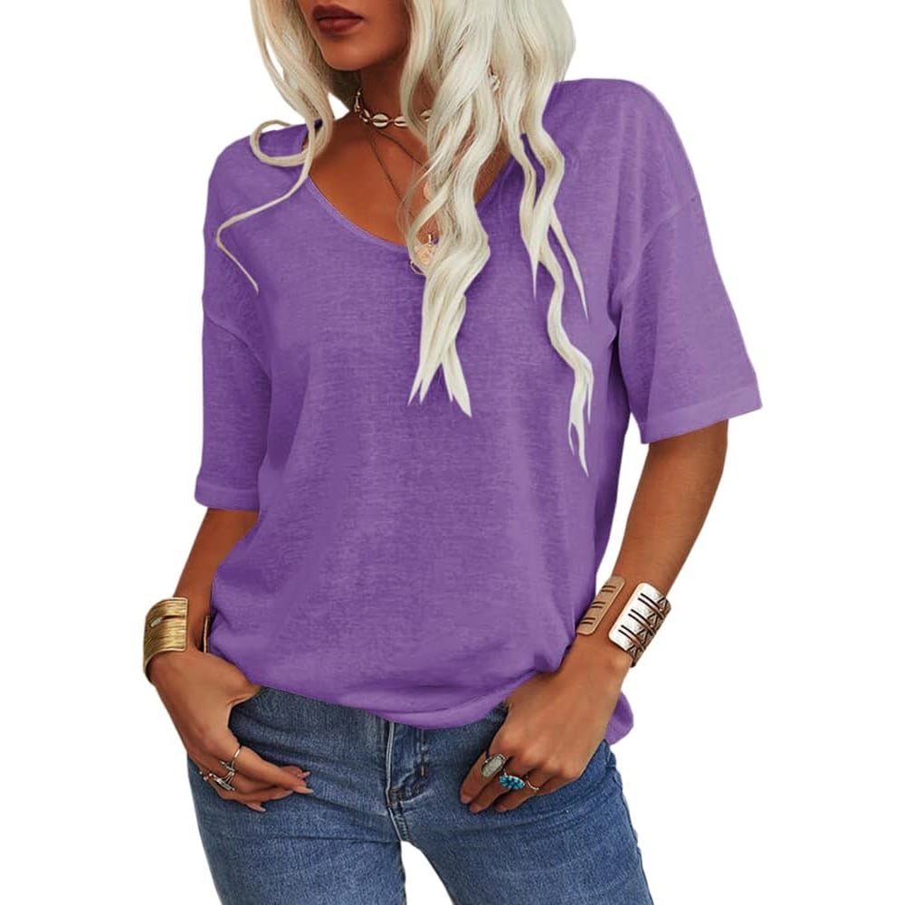 ✨Top-1 Basic T-shirts✨Women's Solid Color V-Neck T-shirts