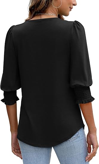 ☀️Summer Hot Sale 50% OFF🌼🎨Women Dressy 3/4 Length Sleeve Casual Tops with Smocked Cuffs
