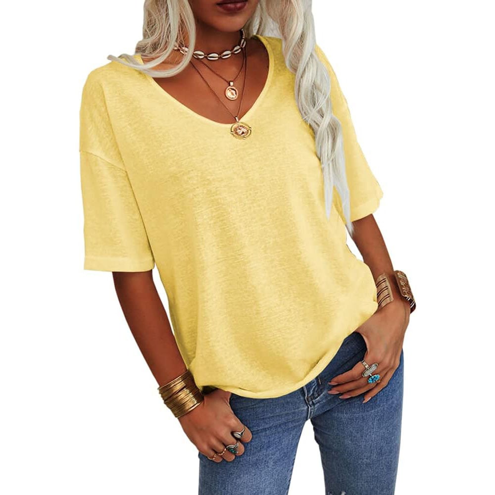 ✨Top-1 Basic T-shirts✨Women's Solid Color V-Neck T-shirts