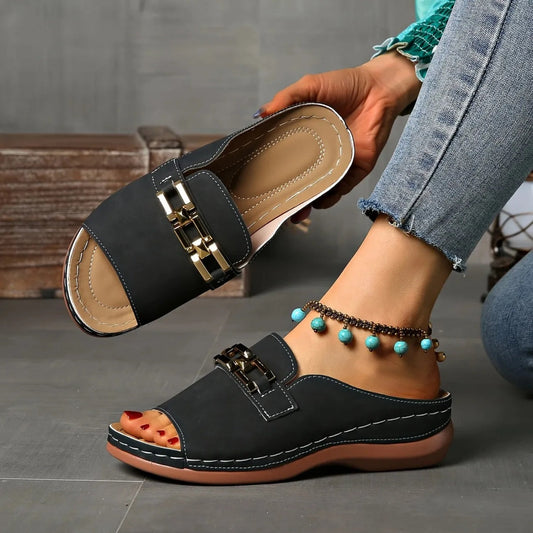 ✅Women's Golden Buckle Orthopedic Slip-On Sandals