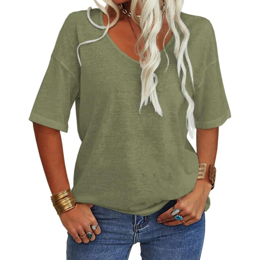 ✨Top-1 Basic T-shirts✨Women's Solid Color V-Neck T-shirts