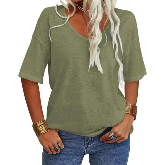 ✨Top-1 Basic T-shirts✨Women's Solid Color V-Neck T-shirts