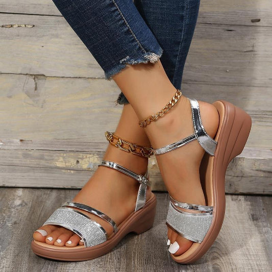 Women Summer 2025 Shoes Rhinestone Peep-toe Sandals